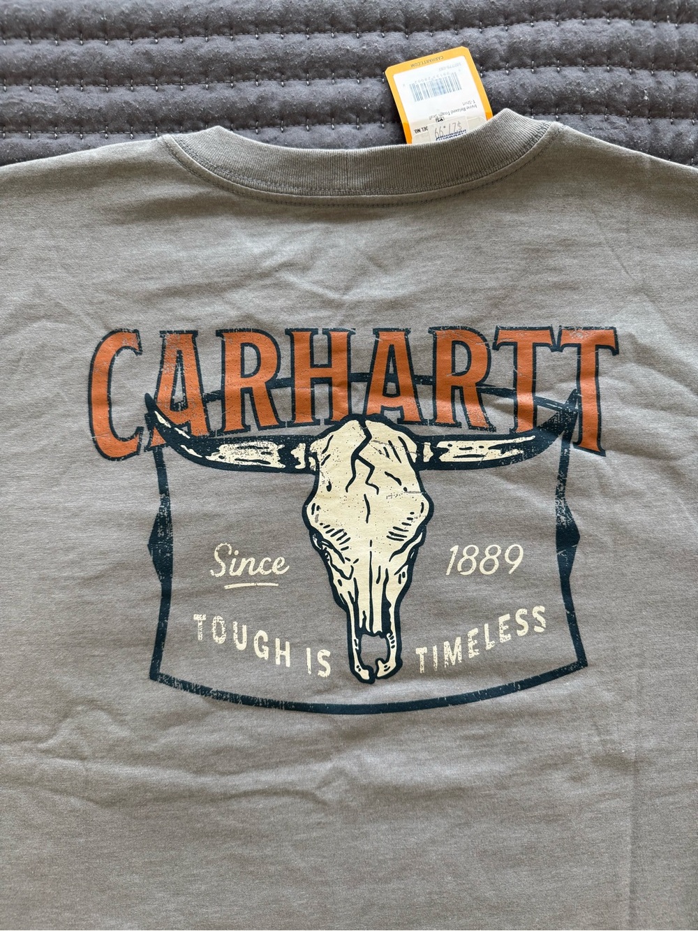Carhartt Men’s Tan Graphic Longhorn Logo Tee with Orange Accents